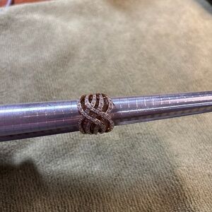 Rose Gold Over Sterling Silver Ring Size 8 CZ Pave Layered Free Form Design